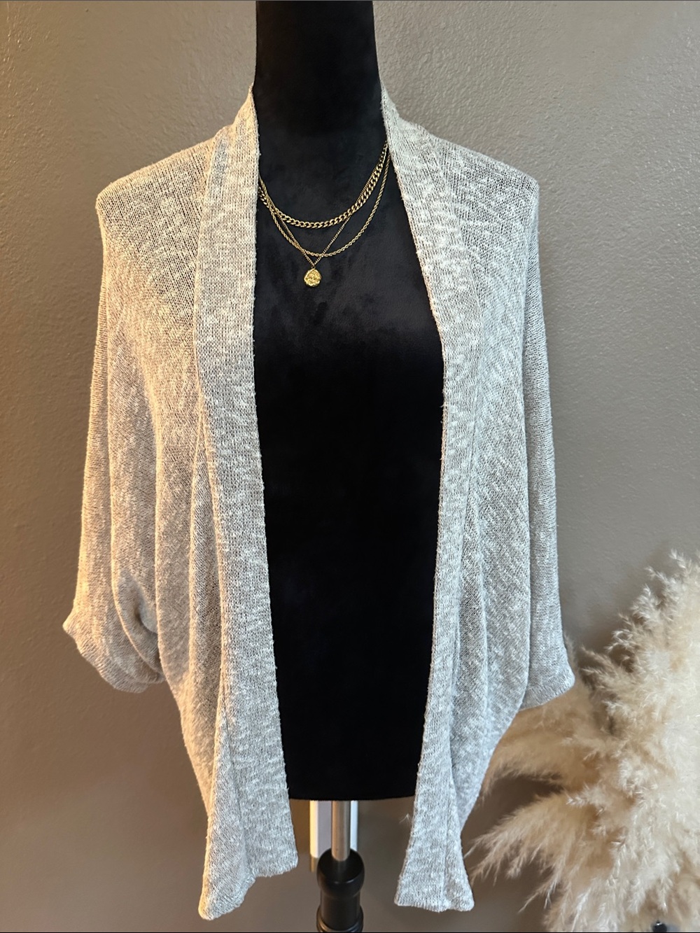 Light Gray Open-Front Women's Sweater Cardigan
